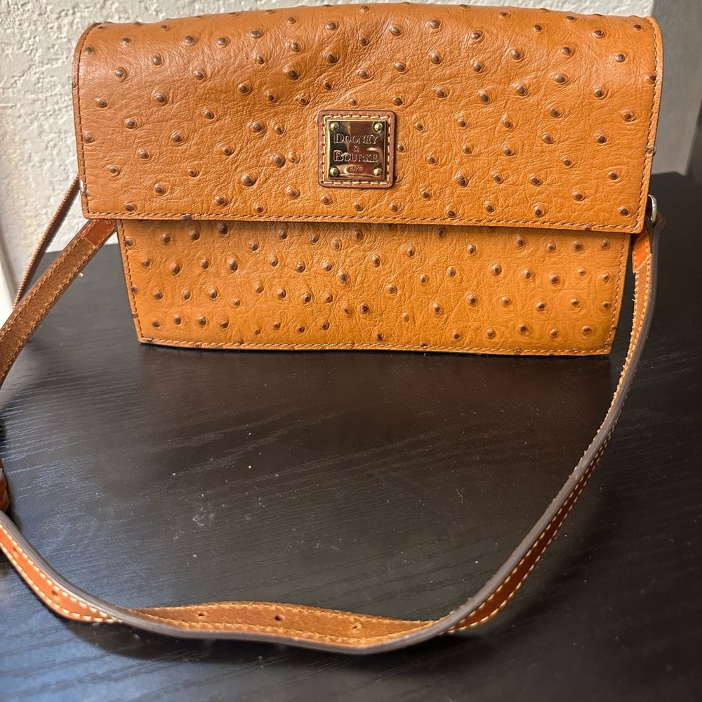 Dooney & Bourke East West Flap Shoulder Bag Caramel Ostrich Leather